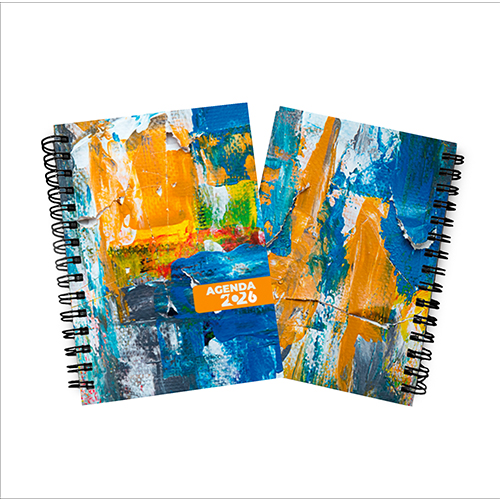 Agenda 2026 15X21cm com capa dura em papel empastada com cartão e debrú, laminação Prolan Wire-O e miolo pronto